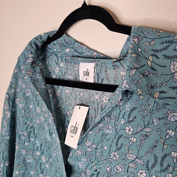 Cabi M Blue Chase Blouse Split Neck Chiffon Romantic Floral Career Office 3761 - Picture 3 of 5